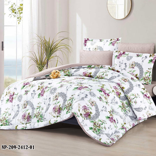 Lavender Floral Lace Comforter Set | Lightweight Microfiber Bedding for Summer and Spring | Soft Cozy Quilt with 1 Comforter, 2 Pillowcases & 2 Pillow Shams | Breathable Elegant All-Season Bedroom Décor