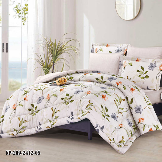 Orange Gray Floral Comforter Set | Lightweight Microfiber Bedding for Summer and Spring | Soft Breathable Quilt with 1 Comforter, 2 Pillowcases & 2 Pillow Shams | OEM bedding set manufacturer