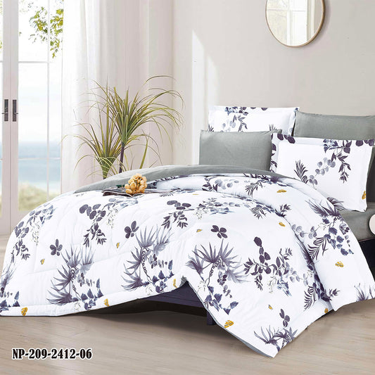 Gray Botanical Comforter Set with Gold Accents | Lightweight Microfiber Bedding for Summer and Spring | Soft Breathable Quilt with 1 Comforter, 2 Pillowcases & 2 Pillow Shams | Modern Floral Pattern for Elegant Bedroom Décor