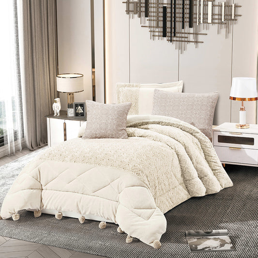 Luxury Cream Microfiber Comforter Set | Modern Minimalist Bedding with Textured Design | Machine Washable & Dry Clean Safe | Custom Size Plush Duvet for Elegant Bedroom D¨¦cor