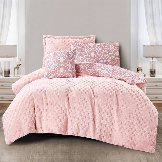 Luxury Pink Microfiber Comforter Set | Textured Soft Bedding with Decorative Pillow Shams | Machine Washable and Dry Clean | Custom Size Plush Duvet for Elegant Bedroom D¨¦cor