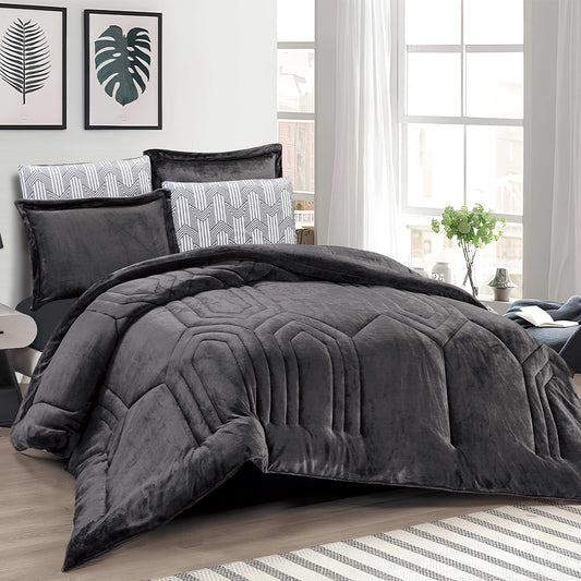 Luxury Charcoal Gray Microfiber Comforter Set | Modern Geometric Quilted Bedding with Pillow Shams | Machine Washable & Dry Clean Safe | Custom Size Plush Duvet for Luxury Home D¨¦cor