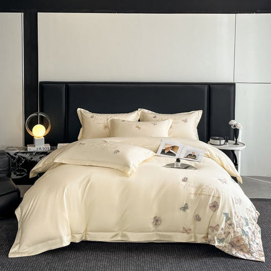 Butterfly Embroidered Cotton Duvet Cover Set - My Store