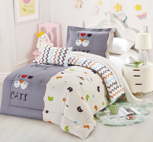 Cat Print Quilted Bedding Set - 100% Organic Cotton (3/4/6pcs) - My Store