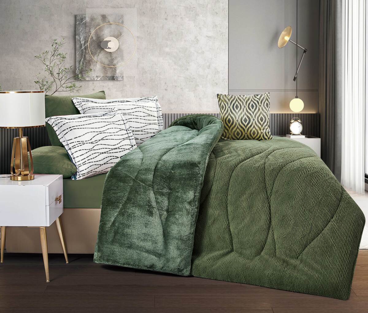 Forest Green Ombre Quilted Comforter Set - My Store