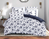 Customized 7-Piece Navy and White Floral Microfiber Comforter Set | Elegant Reversible Bedding with Decorative Pillow Shams and Cushions | Soft, Breathable, and Machine Washable | OEM Bedding Manufacturer