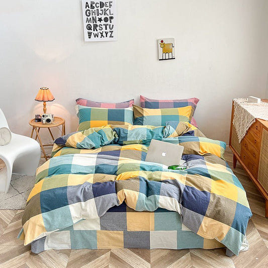 Minimalist Checkered Cotton Duvet Cover Set - My Store