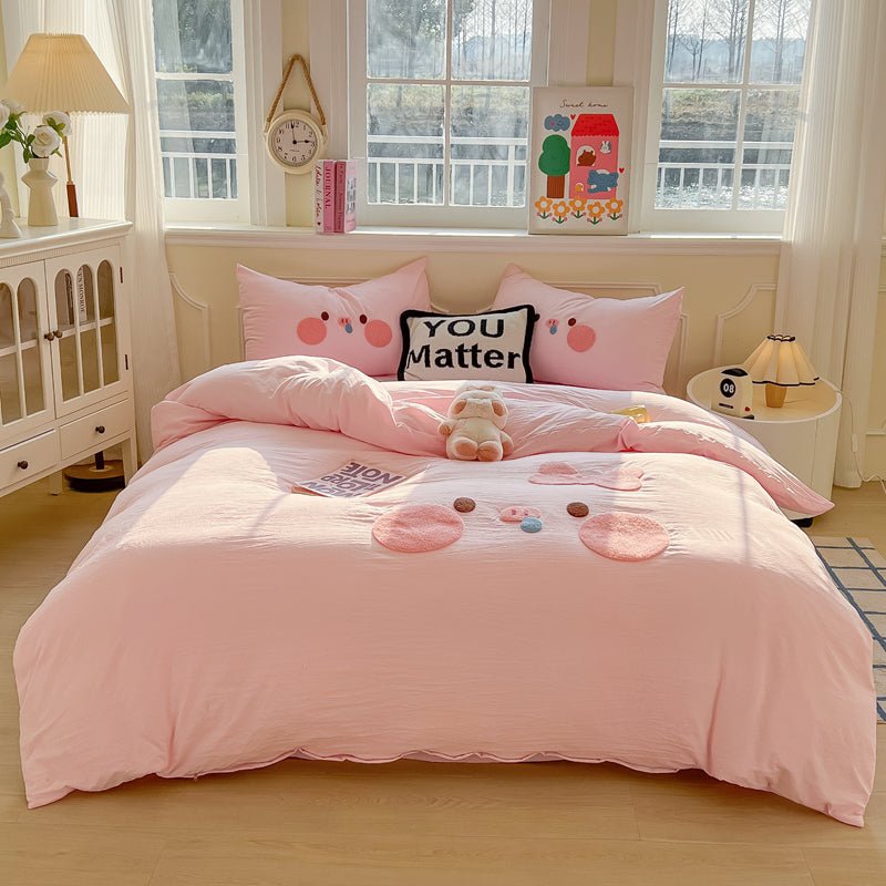 Pink Pig Appliqué Bedding Set - My Store