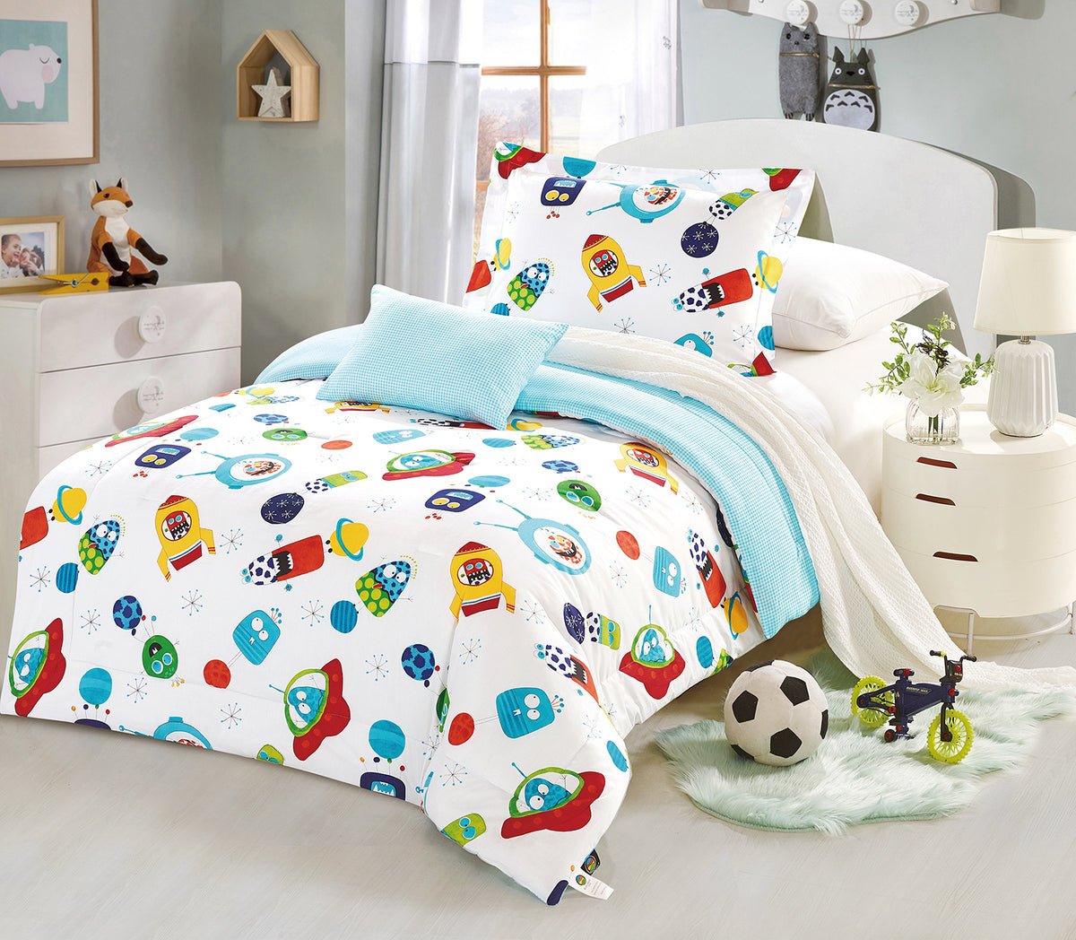 Rocket & Planet Print Bedding Set - 100% Organic Cotton (3/4/6pcs) - My Store