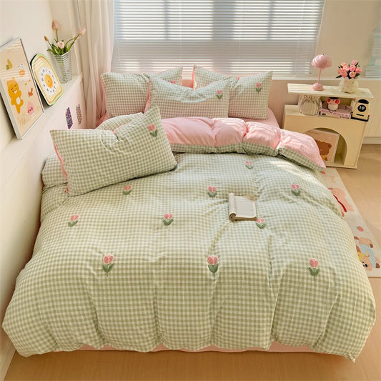 Tulip Grid Printed Bedding Set - My Store